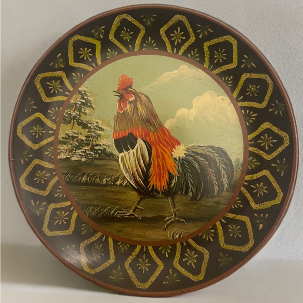 Decorative Rooster Plate with Gold Accents